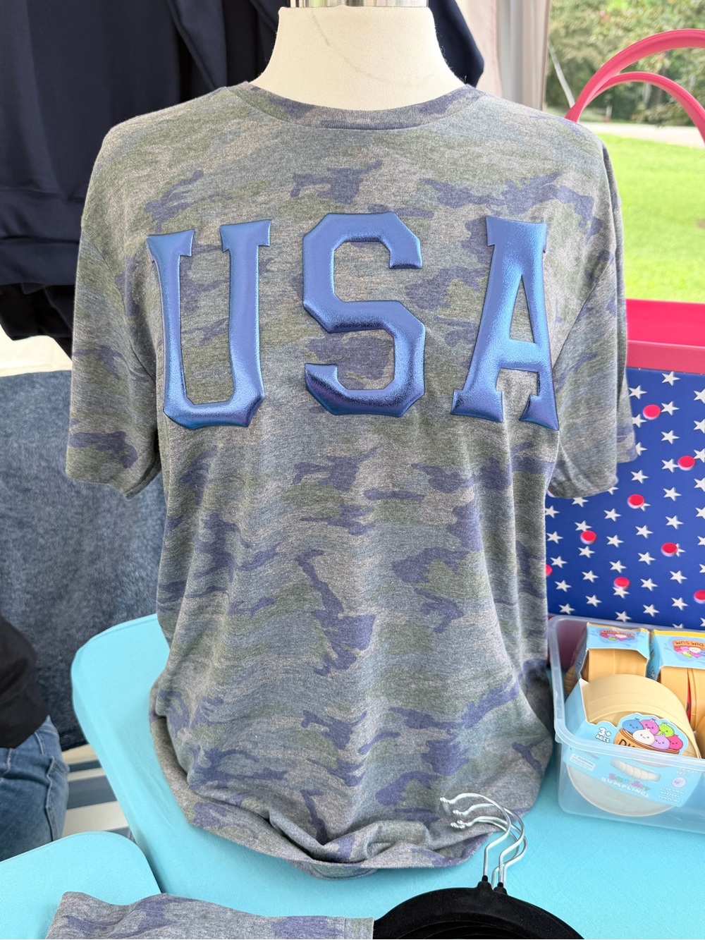 Camo USA Applique Tee - Blue Lettering